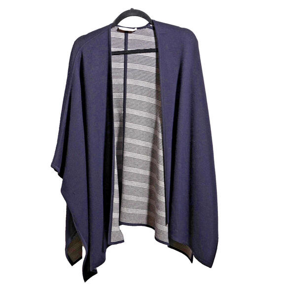 Tory Burch‎ Poncho Sweater Cape Merino Wool Navy Blue Oversized XS Dolman Sleeve - Picture 1 of 8